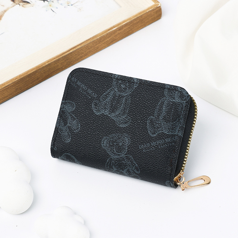 Morina PVC novčanik za kartice s printom medvjeda, unisex, zatvarač za novčiće, podstava od poliestera, protiv krađe