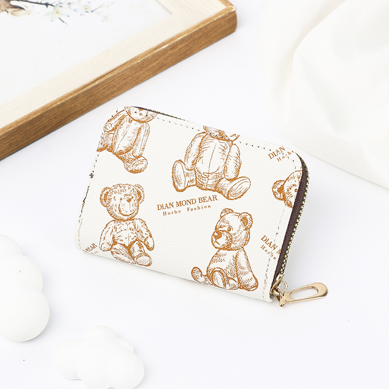Morina PVC novčanik za kartice s printom medvjeda, unisex, zatvarač za novčiće, podstava od poliestera, protiv krađe