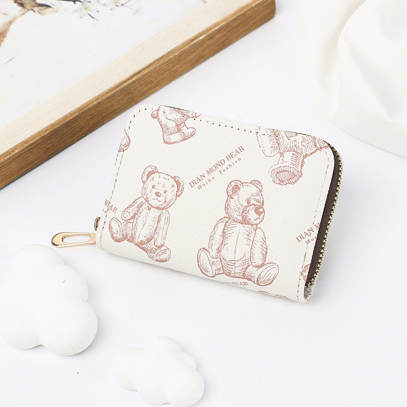 Morina PVC novčanik za kartice s printom medvjeda, unisex, zatvarač za novčiće, podstava od poliestera, protiv krađe