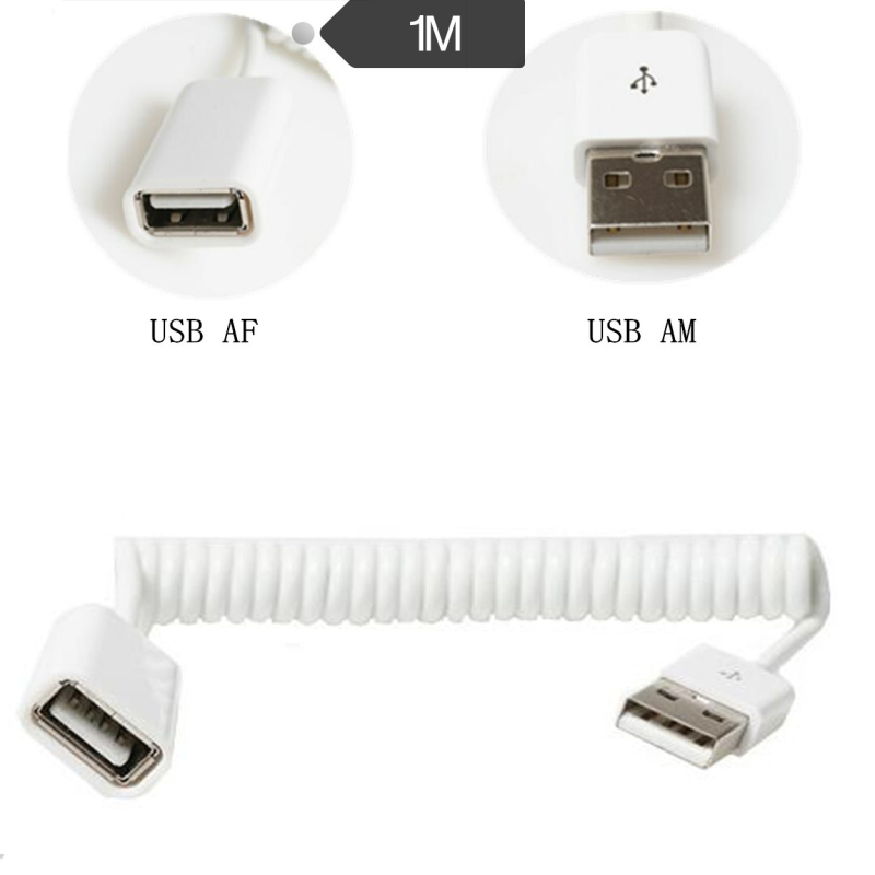 USB 2.0 patch kabel, povlačni opružni dizajn, USB-A muški – USB-A ženski