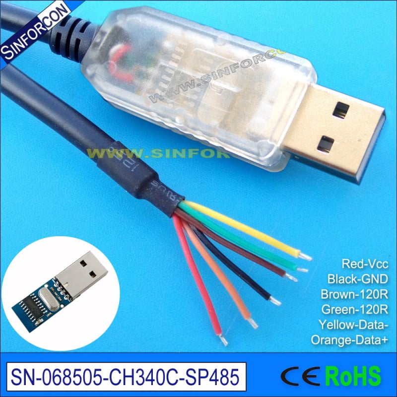 Sinforcon Καλώδιο USB προς RS485 τύπου patch, με CH340 USB σειριακή διεπαφή, ταχύτητα 1 Mbps, μοντέλο sn-0685xx