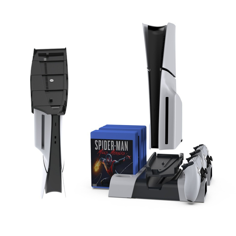 Bază de răcire pentru PS5/Slim/Pro cu iluminare LED ambientală, docking pentru controller și raft pentru discuri (ABS, Type-C, 1105 g)