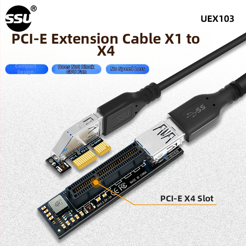 PCIe 1X predlžovací kábel, SSU UEX103, patch cord, rozhranie: Iné, dĺžka 0.6 m