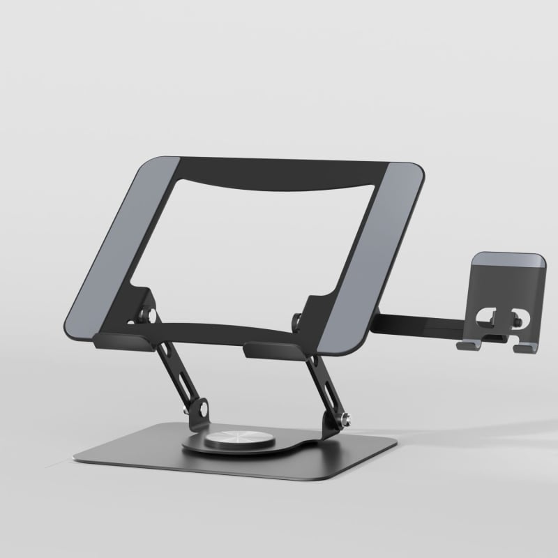 Suport pliabil pentru laptop cu construcție metalică, înălțime reglabilă și design rotativ, compatibil cu dispozitive de 10–17 inch, model JT16R-A, greutate 1,2 kg