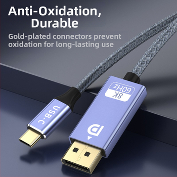 Cablu adaptor Type-C la DP, suport 8K60Hz, nucleu din cupru, cip CYJ8021, lungime 1m/2m