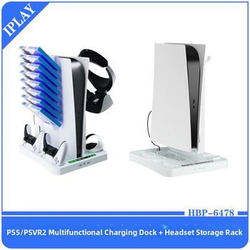 PS5 konzolová viacfunkčná chladiaca základňa s nabíjacím stojanom pre PSVR2 ovládače, držiak na prilbu a držiak na herné disky (ABS)