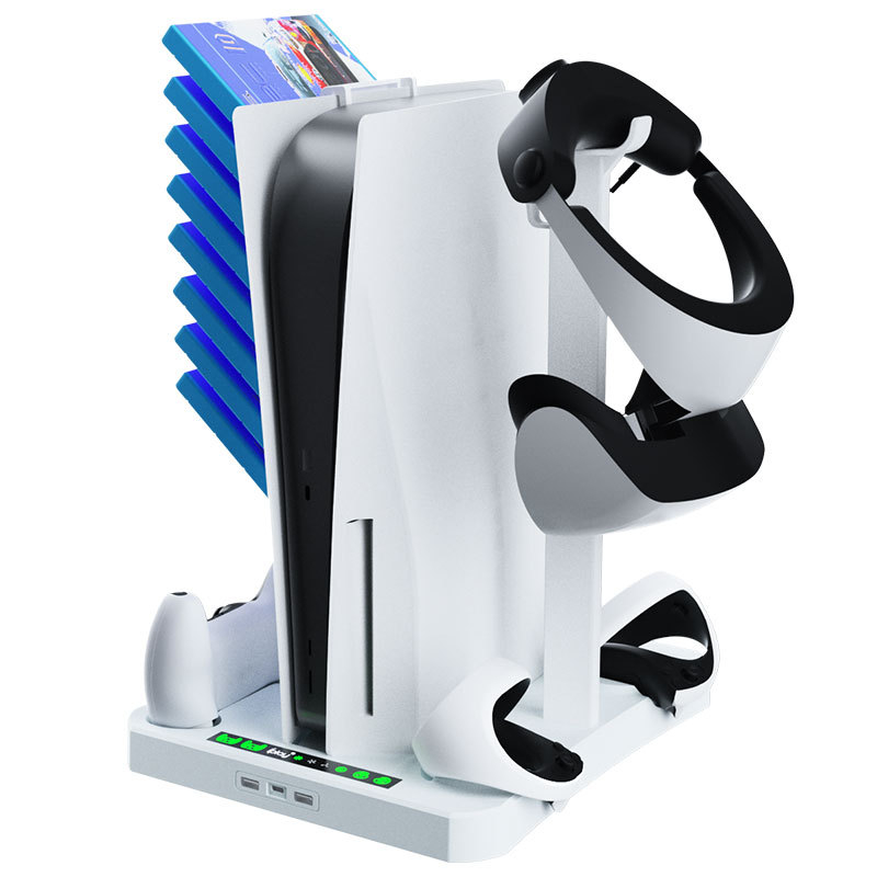 PS5 konzolová viacfunkčná chladiaca základňa s nabíjacím stojanom pre PSVR2 ovládače, držiak na prilbu a držiak na herné disky (ABS)