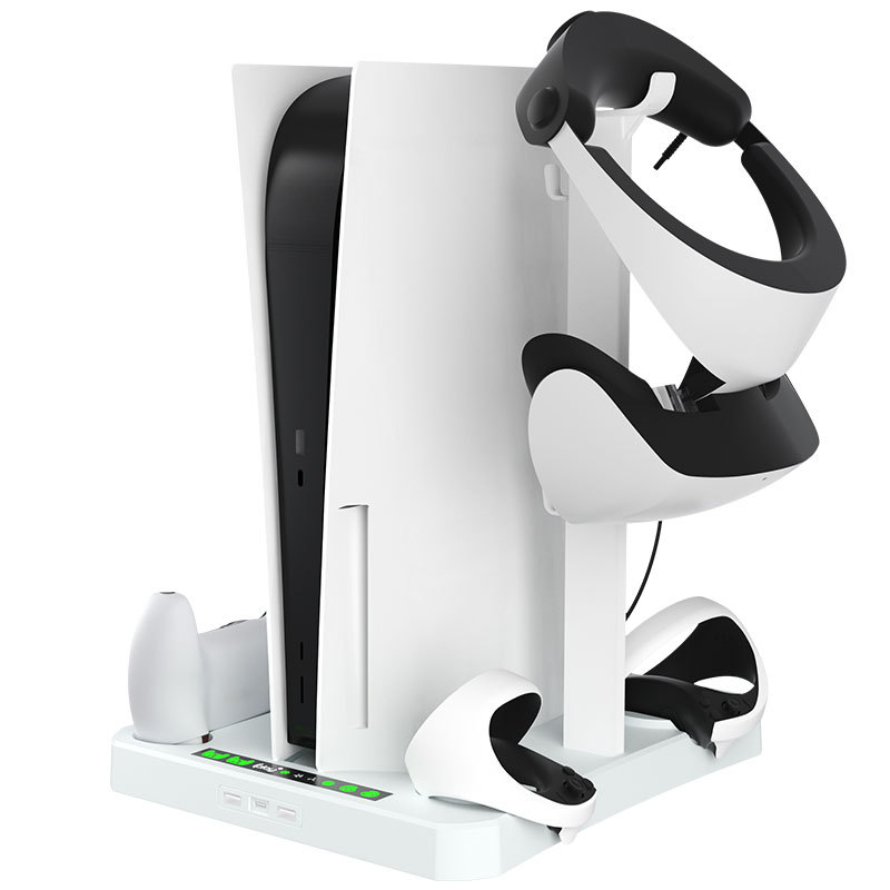PS5 konzolová viacfunkčná chladiaca základňa s nabíjacím stojanom pre PSVR2 ovládače, držiak na prilbu a držiak na herné disky (ABS)