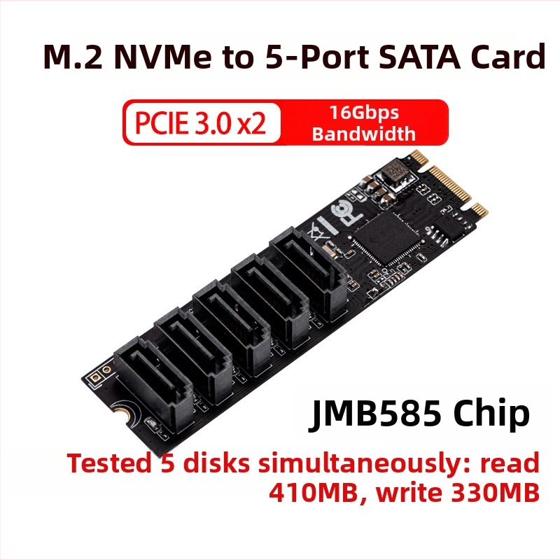 M.2 PCIe3.0 na 5-portový SATA3.0 adaptér s NVMe protokolom, adaptér pre pevný disk, model IO-M2F585-5I, čip JMicron JBM585
