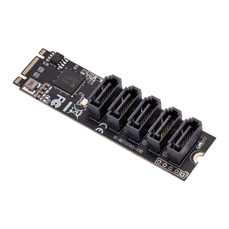Carte adaptor M.2 PCIe3.0 către 5 porturi SATA3.0, NVMe Protocol, adaptor pentru hard disk, model IO-M2F585-5I, cip JMicron JBM585