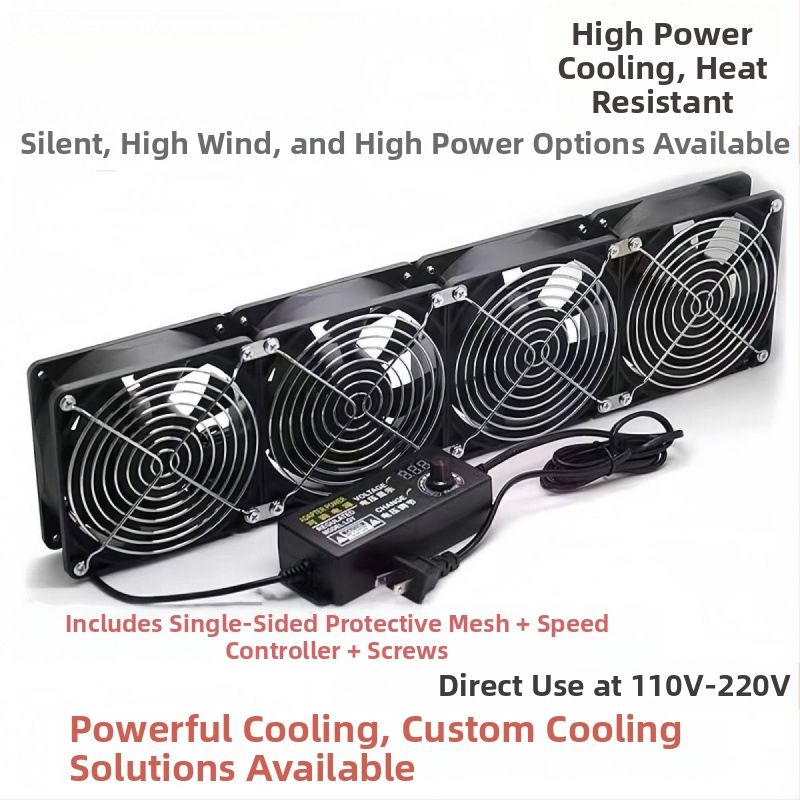 Tylius didelio oro srauto išmetimo ventiliatorius 220V su greičio reguliatoriumi, skirtas kompiuterio korpuso ir vaizdo plokštės aušinimui