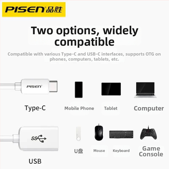 Pisen Type-C OTG dátový kábel – USB 3.0 OTG adaptér pre Huawei Android telefóny, dĺžka 0.15 m, jednosmerný konektor
