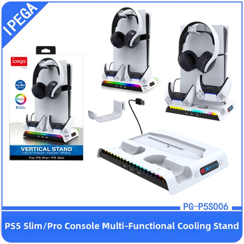 PS5slim chladiaca základňa s RGB osvetlením, stojan na disky, očko na slúchadlá, USB rozhranie, ABS materiál