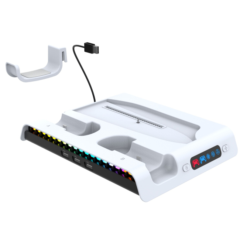 PS5slim bază de răcire cu iluminare RGB, suport pentru discuri, cârlig pentru căști, interfață USB, material ABS