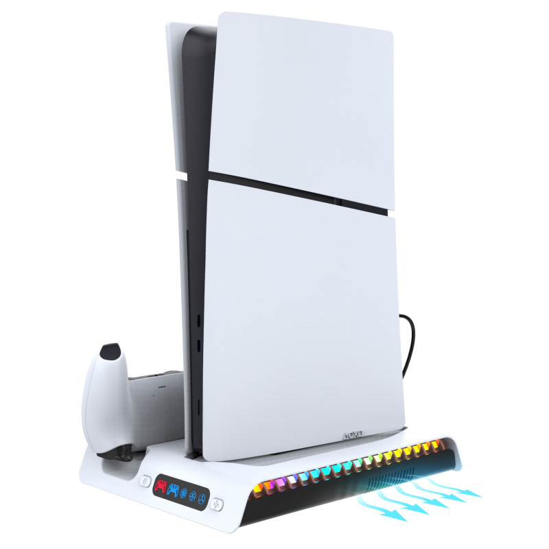 PS5slim bază de răcire cu iluminare RGB, suport pentru discuri, cârlig pentru căști, interfață USB, material ABS