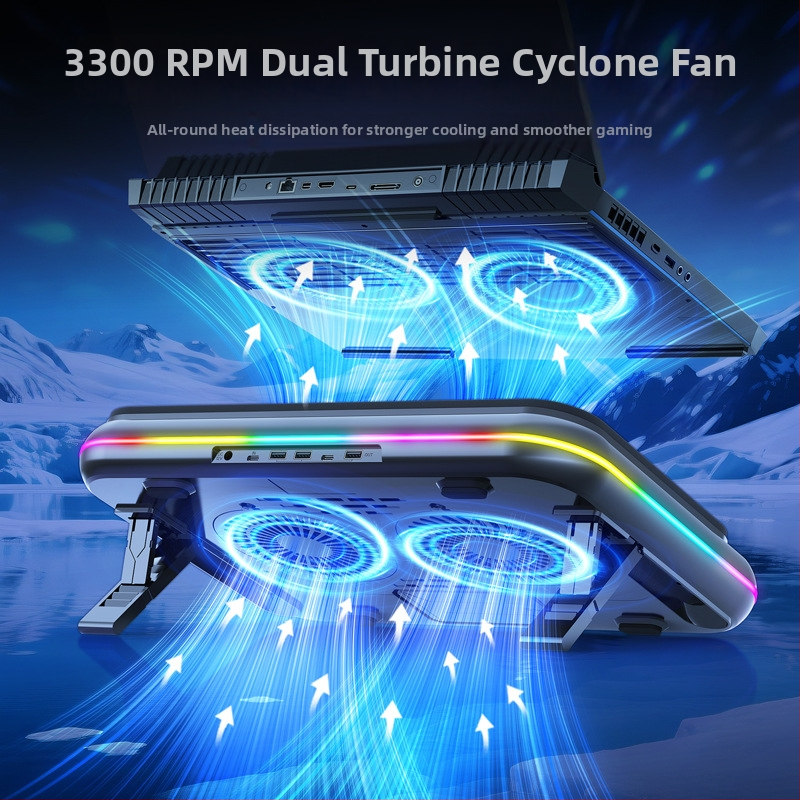 Nešiojamojo kompiuterio aušinimo pagrindas su 2 ventiliatoriais, oro aušinimas, medžiaga ABS+metalas, modelis Ice Demon 12