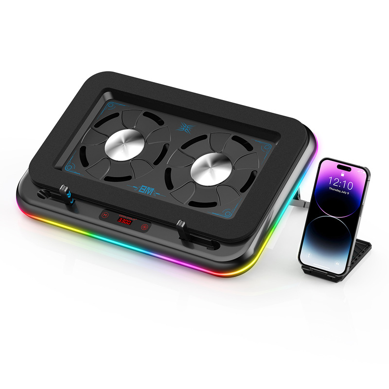 Nešiojamojo kompiuterio aušinimo pagrindas su 2 ventiliatoriais, oro aušinimas, medžiaga ABS+metalas, modelis Ice Demon 12