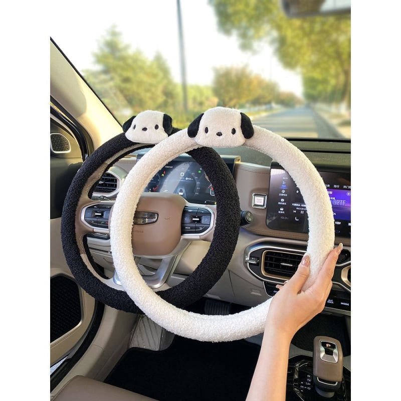 Husă volan auto, pluș de iarnă, potrivire universală, model solid, cusută la mașină