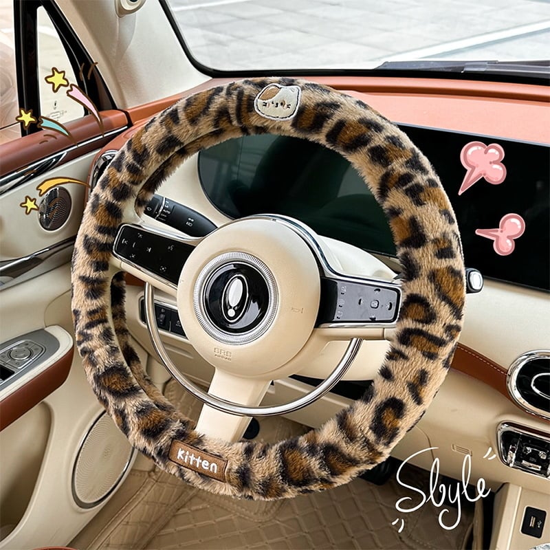 Κάλυμμα τιμονιού - λεοπάρ εκτύπωση, τεχνητό βελούδινο υλικό, για τον χειμώνα, παγκόσμια εφαρμογή, Blue Rain
