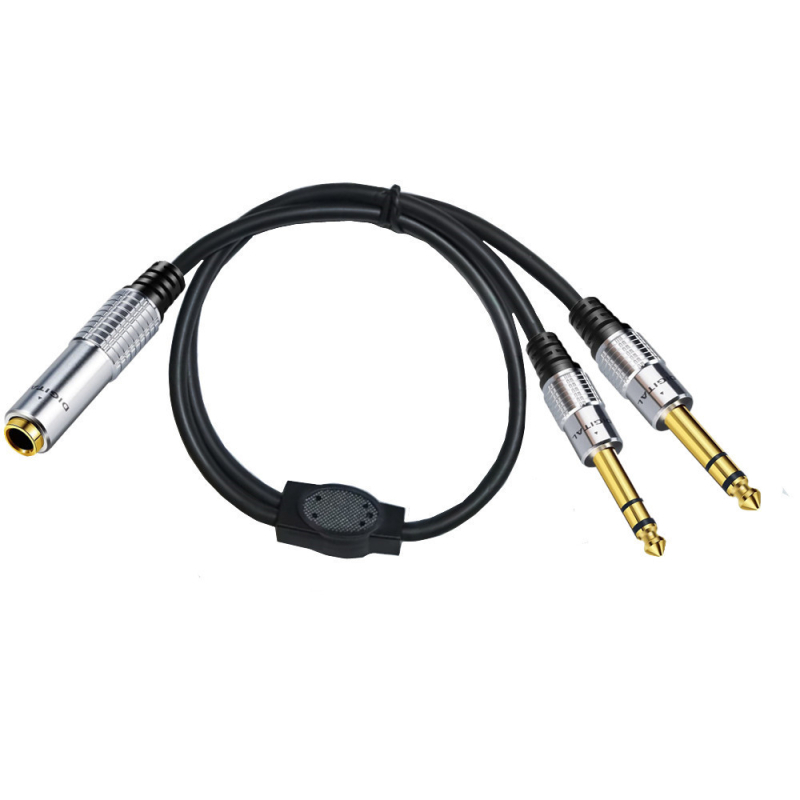 Cablu adaptor, splitter în Y cu canal dual, conductori din trei fire, carcasă metalică, conectori placati cu aur