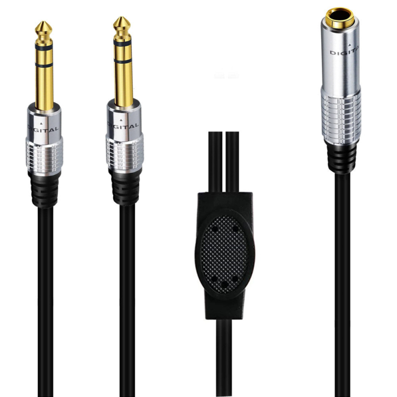 Cablu adaptor, splitter în Y cu canal dual, conductori din trei fire, carcasă metalică, conectori placati cu aur