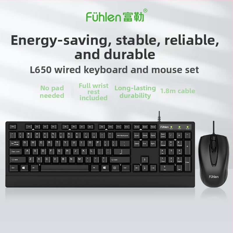 L650 káblový set klávesnice a myši – USB, 1000dpi optický, 1,5 m kábel, ergonomický dizajn