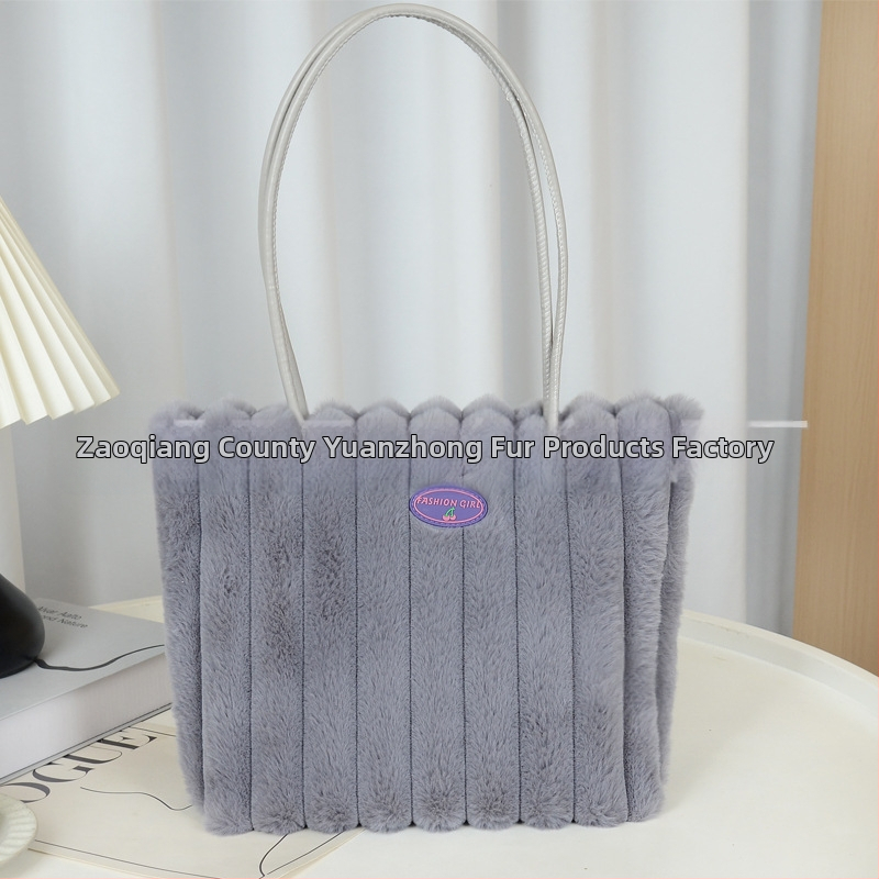 Geantă de pluș pentru femei, stil urban minimalist, formă pătrată orizontală, căptușeală PU, interior laminat cu fermoar