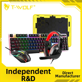 Thunder Wolf TF240 herný set: káblová USB klávesnica a myš, 1000dpi optický senzor, podsvietenie, ergonomický dizajn, obsahuje slúchadlá a podložku pod myš