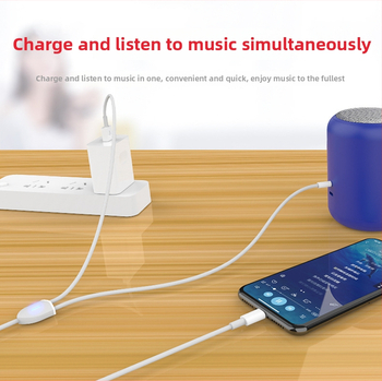 Ακουστικό καλώδιο 2-σε-1: προσαρμογέας Lightning/Type-C σε 3,5 mm για αυτοκίνηση με δυνατότητα φόρτισης (MH040, ROHS, νικέλιο επίχωση, πυρήνας από χάλυβα σε σκόνη, καλώδιο από TPE)