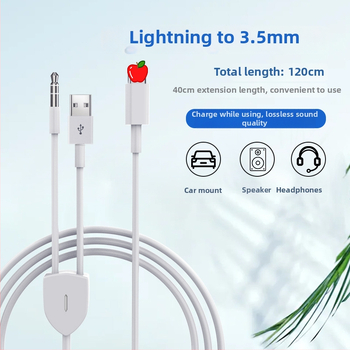 Ακουστικό καλώδιο 2-σε-1: προσαρμογέας Lightning/Type-C σε 3,5 mm για αυτοκίνηση με δυνατότητα φόρτισης (MH040, ROHS, νικέλιο επίχωση, πυρήνας από χάλυβα σε σκόνη, καλώδιο από TPE)