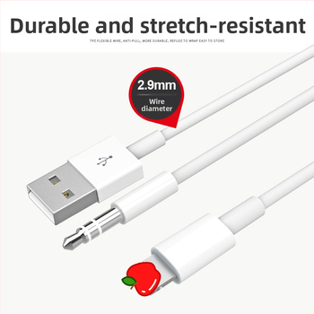 Ακουστικό καλώδιο 2-σε-1: προσαρμογέας Lightning/Type-C σε 3,5 mm για αυτοκίνηση με δυνατότητα φόρτισης (MH040, ROHS, νικέλιο επίχωση, πυρήνας από χάλυβα σε σκόνη, καλώδιο από TPE)