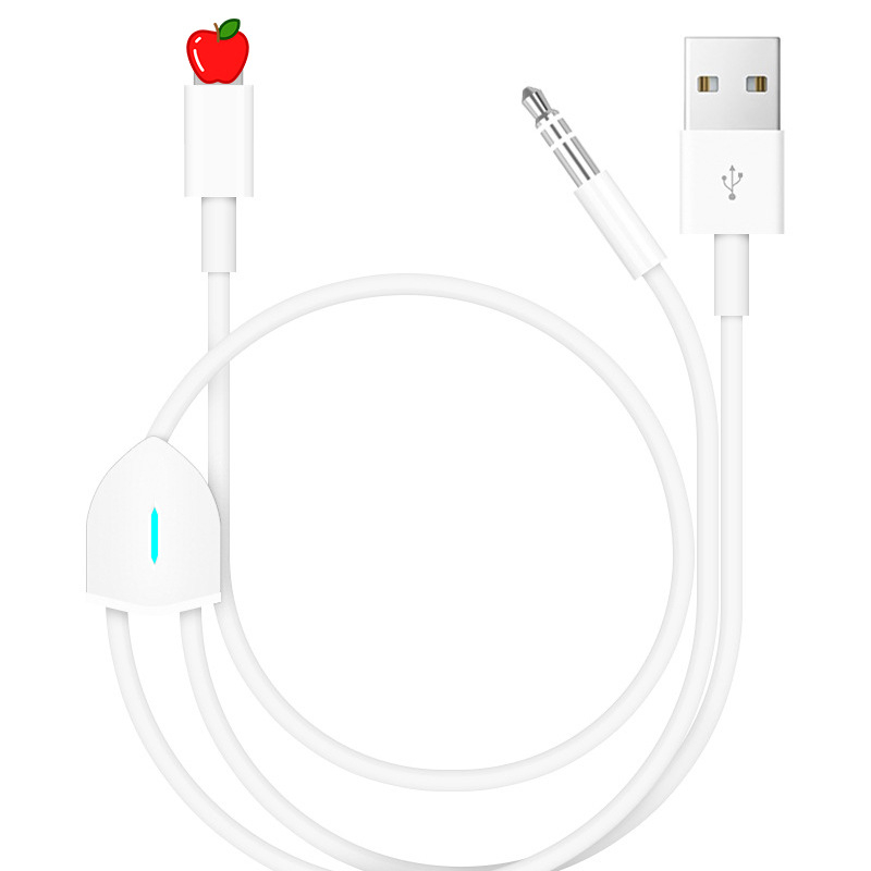 Ακουστικό καλώδιο 2-σε-1: προσαρμογέας Lightning/Type-C σε 3,5 mm για αυτοκίνηση με δυνατότητα φόρτισης (MH040, ROHS, νικέλιο επίχωση, πυρήνας από χάλυβα σε σκόνη, καλώδιο από TPE)