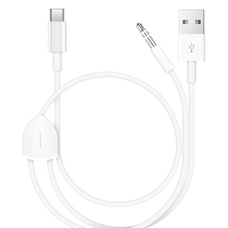 Ακουστικό καλώδιο 2-σε-1: προσαρμογέας Lightning/Type-C σε 3,5 mm για αυτοκίνηση με δυνατότητα φόρτισης (MH040, ROHS, νικέλιο επίχωση, πυρήνας από χάλυβα σε σκόνη, καλώδιο από TPE)