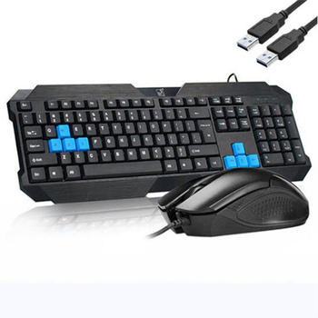 Set tastatură și mouse USB cablat, model Q19, ergonomic, cablu de 1,25 m, pentru notebook și birou