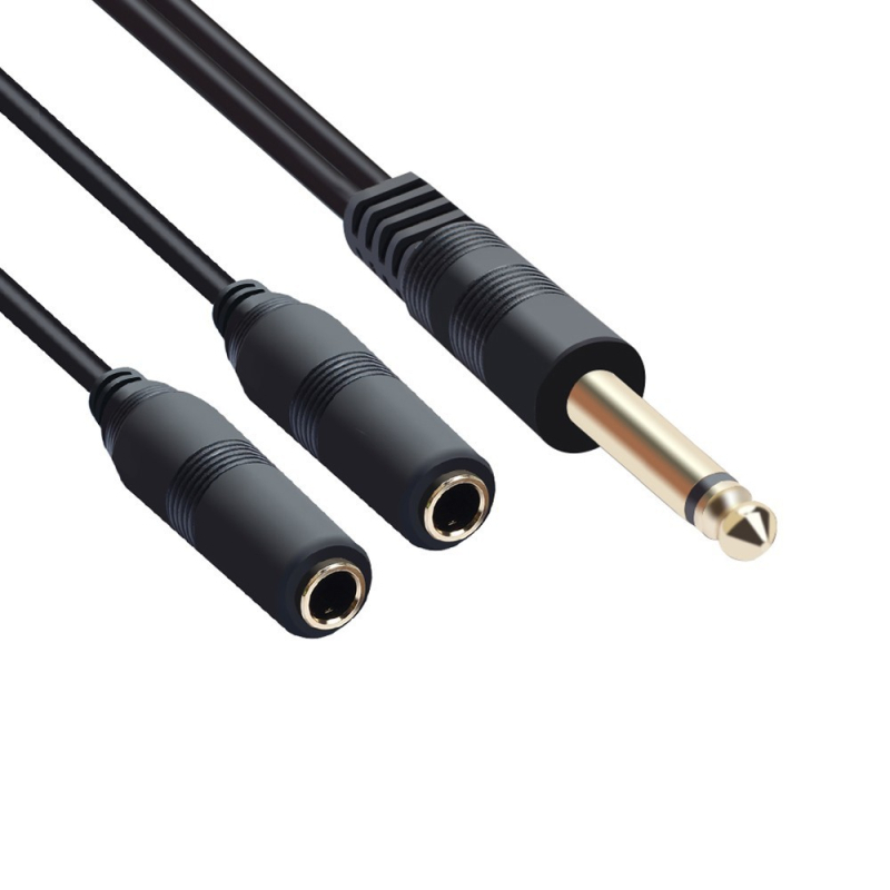 Cablu adaptor splitter audio mono 6,35 mm – de la masculin la două femele, cablu de prelungire, nucleu din cupru