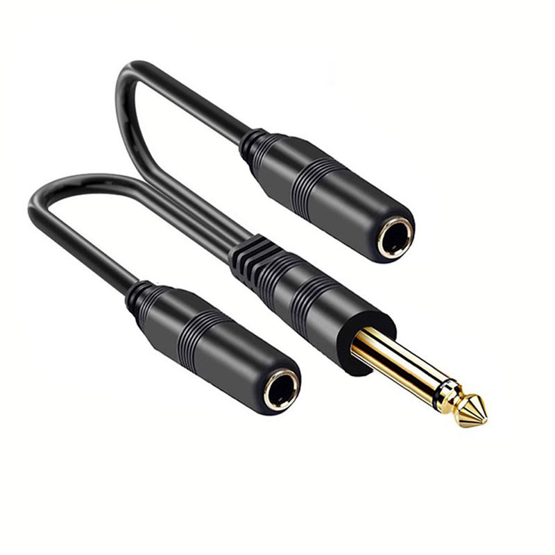 Cablu adaptor splitter audio mono 6,35 mm – de la masculin la două femele, cablu de prelungire, nucleu din cupru