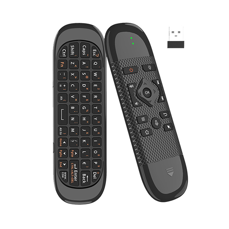 Bezvadu tastatūra ar Air Mouse un tālvadības pulti – Dubultā režīms (Bluetooth un 2.4G), USB interfeiss, darbības attālums 10 m, 1000dpi, balss vadība