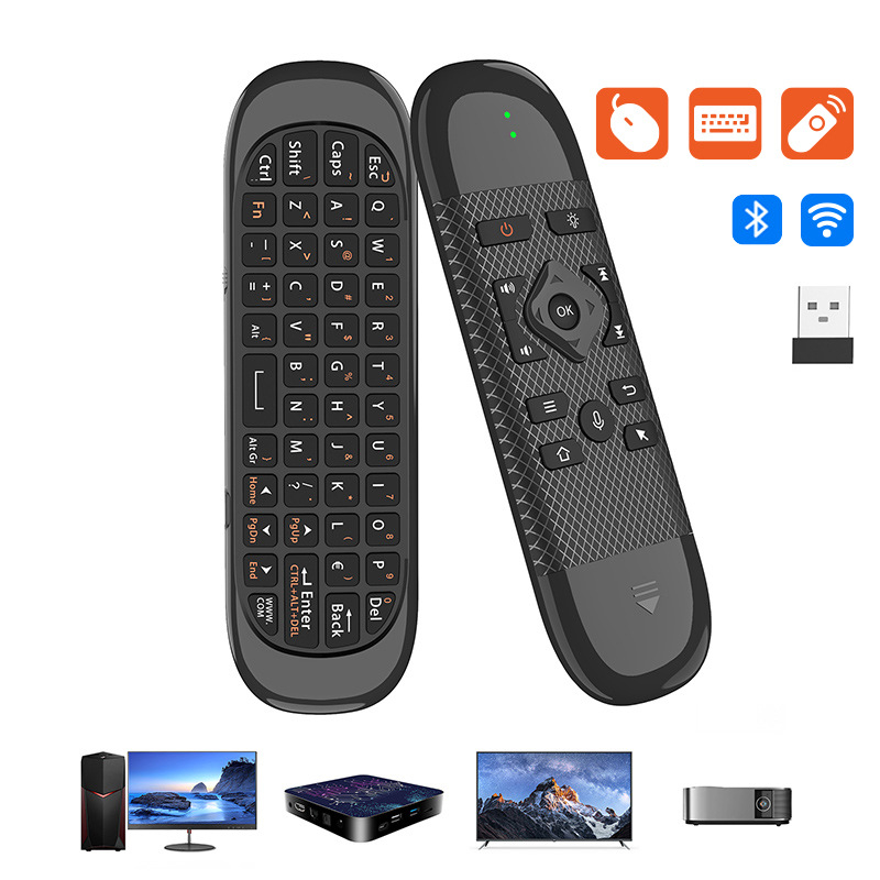 Bezvadu tastatūra ar Air Mouse un tālvadības pulti – Dubultā režīms (Bluetooth un 2.4G), USB interfeiss, darbības attālums 10 m, 1000dpi, balss vadība