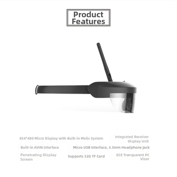 Oche FPV montate pe cap cu transmisie wireless a imaginii la 5.8 GHz, intrare HDMI, afișaj virtual de 98 inch, rezoluție 854x480, greutate 128 g, model E632