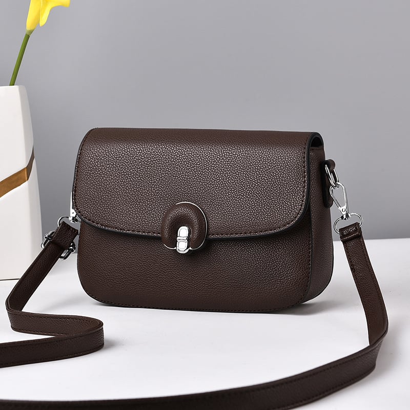 Τσάντα ώμου PU, στυλ saddle, οβάλ σχήμα, άνοιγμα με καπάκι, αστικός απλός σχεδιασμός