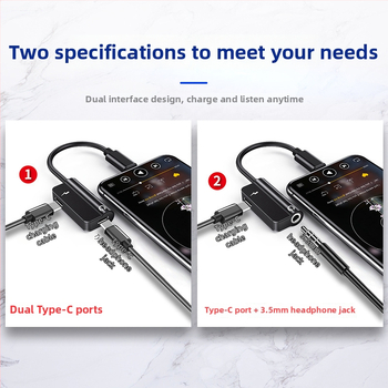 Adaptor Type-C pentru căști cu mufă de 3,5 mm și încărcare – cablu convertor dual pentru telefoane Type-C