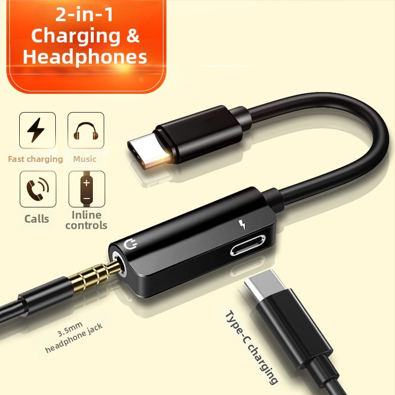 Adaptor Type-C pentru căști cu mufă de 3,5 mm și încărcare – cablu convertor dual pentru telefoane Type-C