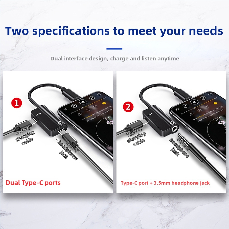 Adaptor Type-C pentru căști cu mufă de 3,5 mm și încărcare – cablu convertor dual pentru telefoane Type-C
