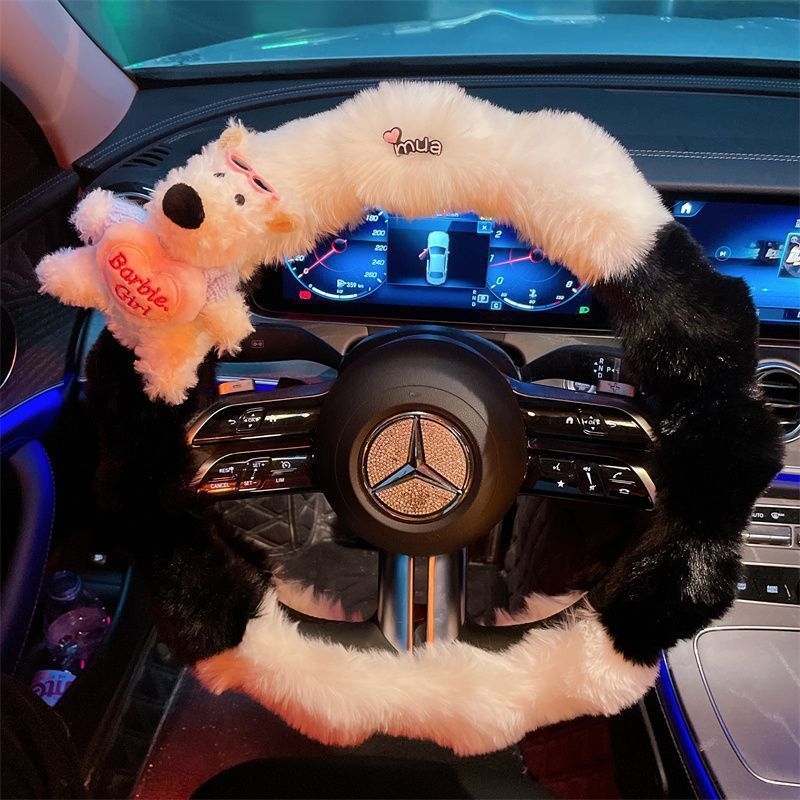 Husă de volan din pluș, stil drăguț, utilizare de iarnă, potrivire universală