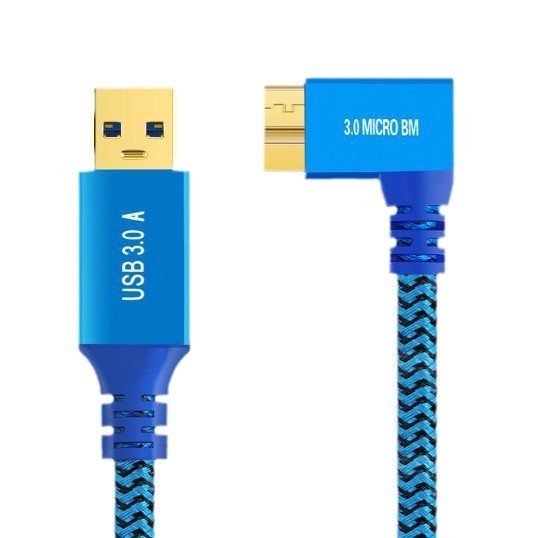 Καλώδιο USB 3.0 γωνίας A–Micro-B για μεταφορά δεδομένων υψηλής ταχύτητας, πλεγμένος χαλκός με χρυσά συνδετικά