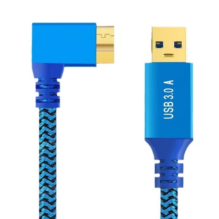Καλώδιο USB 3.0 γωνίας A–Micro-B για μεταφορά δεδομένων υψηλής ταχύτητας, πλεγμένος χαλκός με χρυσά συνδετικά