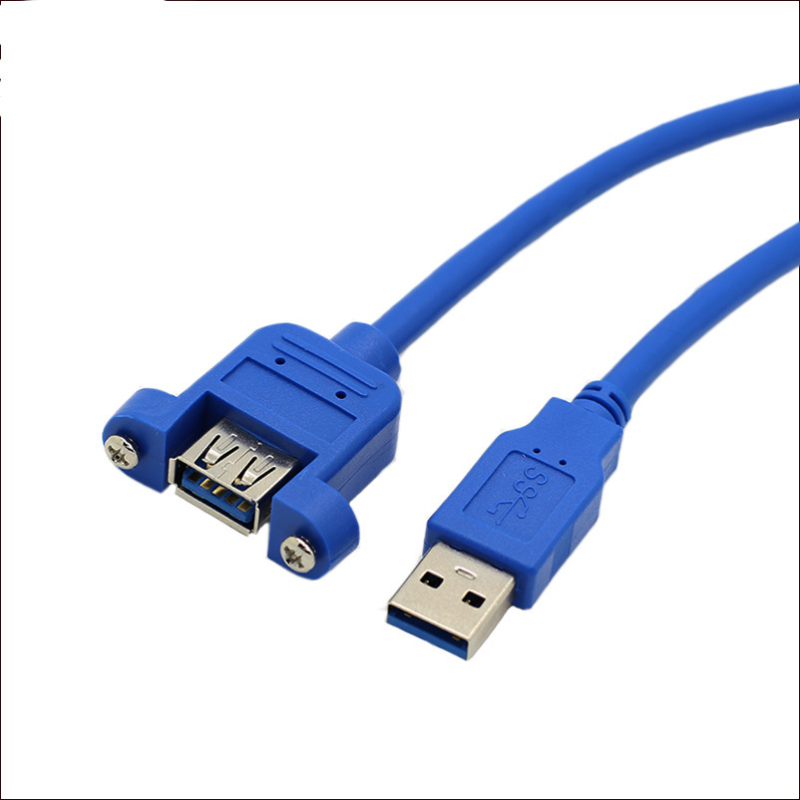 Cablu de extensie USB 2.0 USB-A masculin către USB-A feminin, cu orificii pentru șuruburi pentru fixare, conductor din cupru, carcasă turnată prin injecție