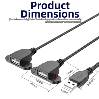 Kabel USB od čistog bakra, podjela 1 na 2, 1 muški i 2 ženska USB priključka, trostrani adapter/produžni kabel, duljine 1,5 m, 2 m, 0,3 m