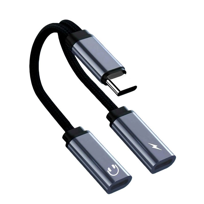 Adaptor Type-C la Dual Type-C cu OTG și audio, încărcare rapidă PD60W, transfer 480 Mbps
