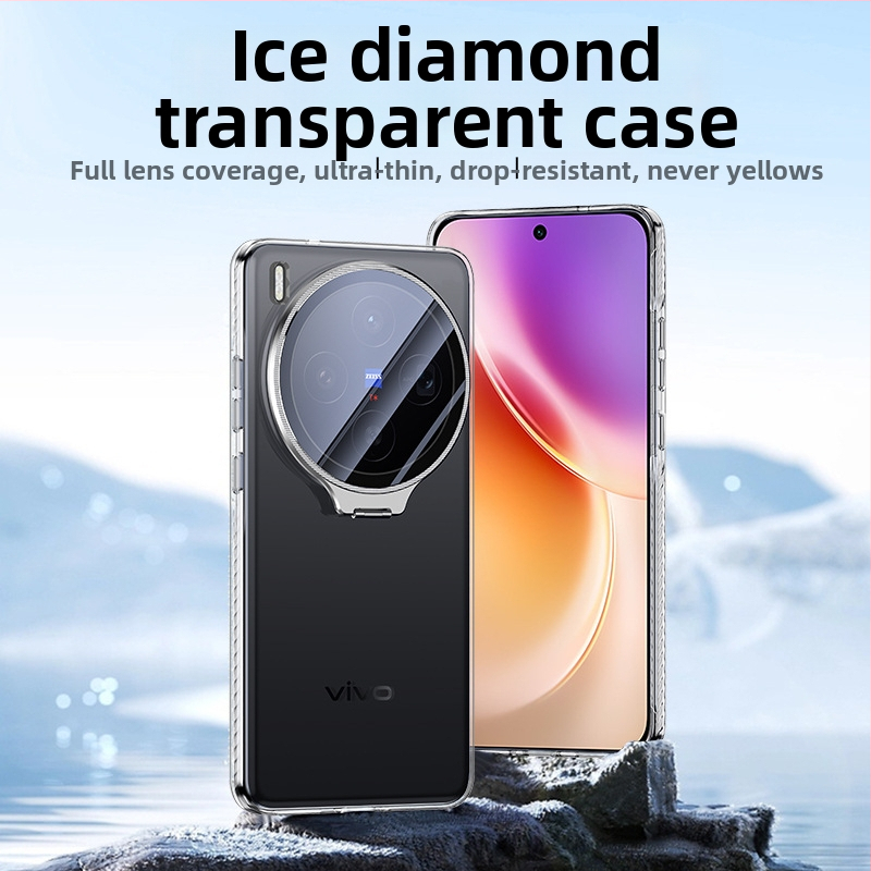 Калъф за телефон за Vivo X300Pro и X200S с прозрачен гръб, пълна защита на лещата и алуминиев държач